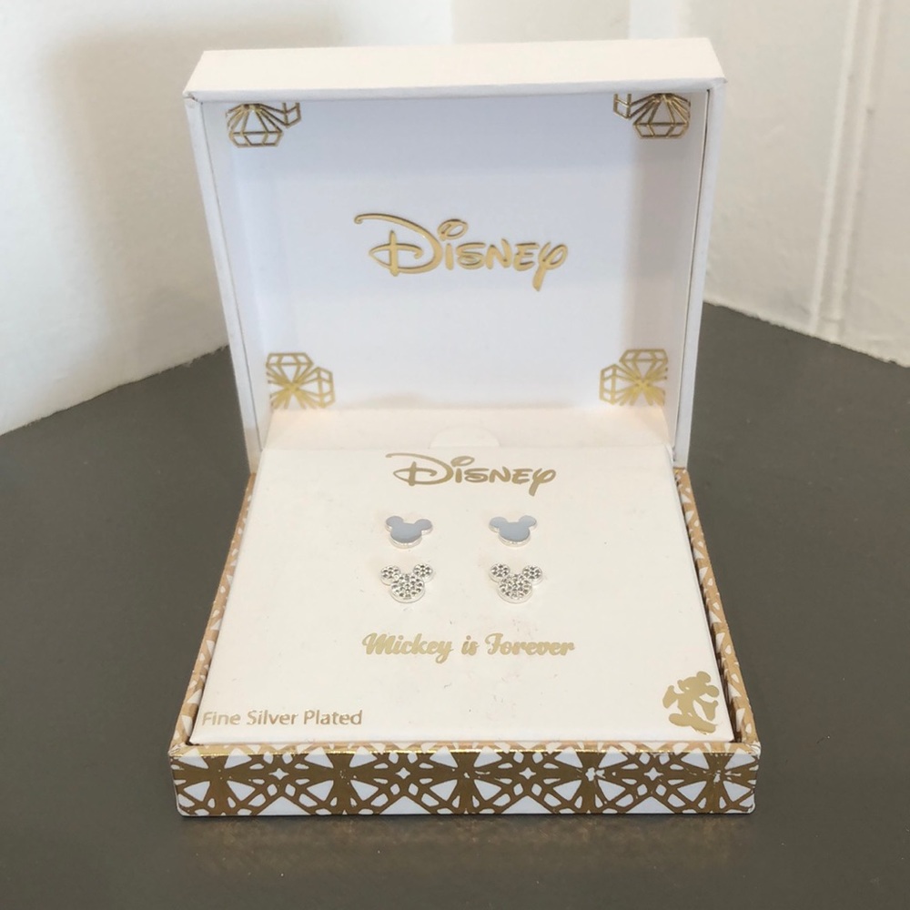 BRAND NEW WITH TAGS Silver Plated Disney Mickey Stud Earrings TWO PAIRS In Set